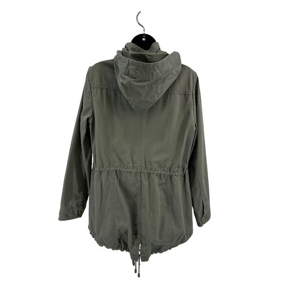 Style & Co. Hooded Utility Jacket WMNS M Green Long Sleeve Zip Up Button Pockets - Picture 7 of 10